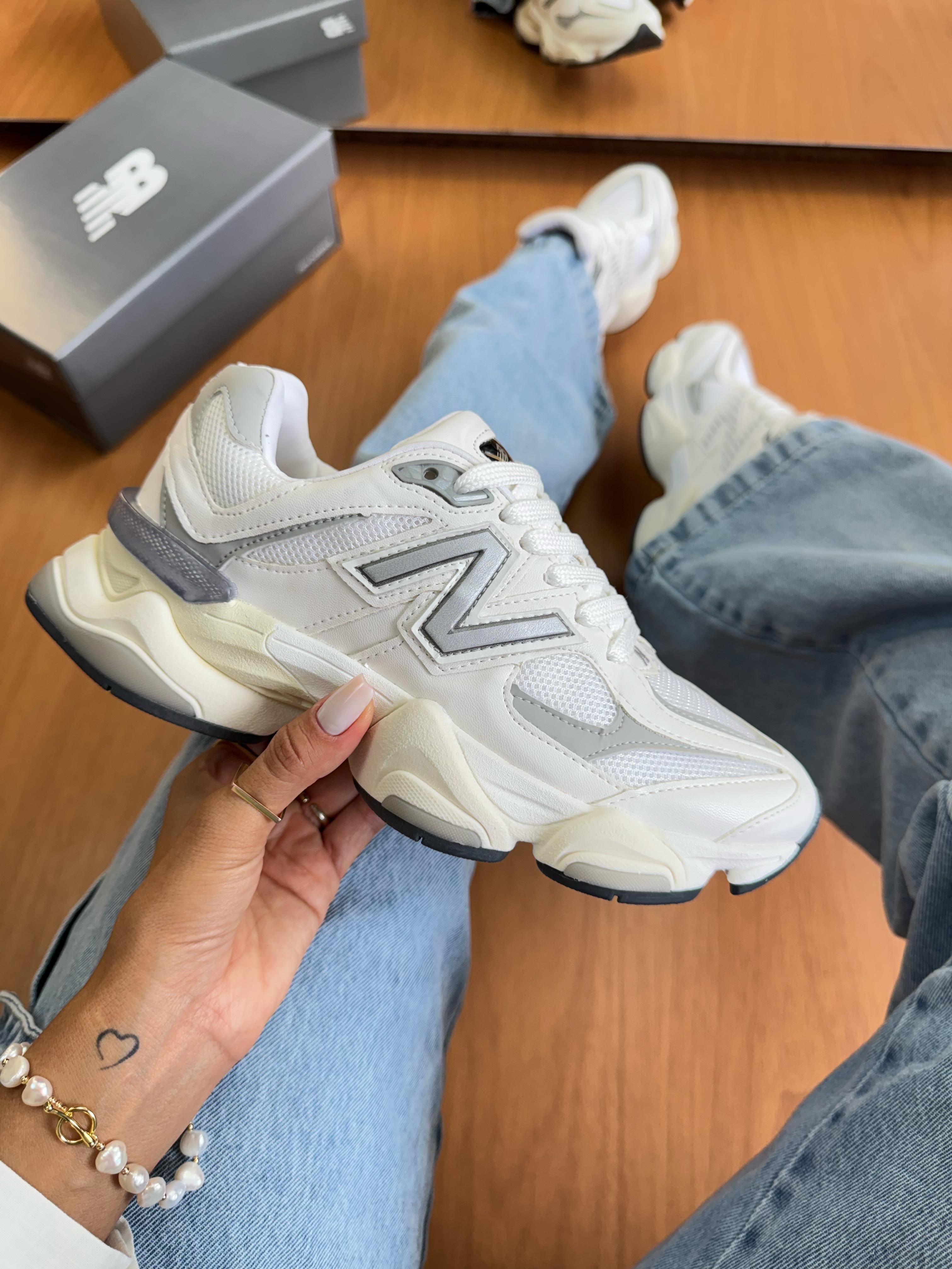 NB 9060 White Silver Couro